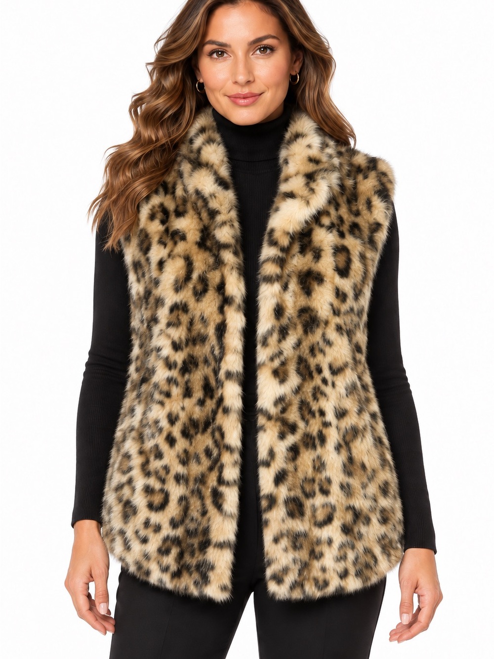 Donna Salyers Fabulous Furs Leopard Faux Fur Vest Sz Small Mob Wife Animal Print